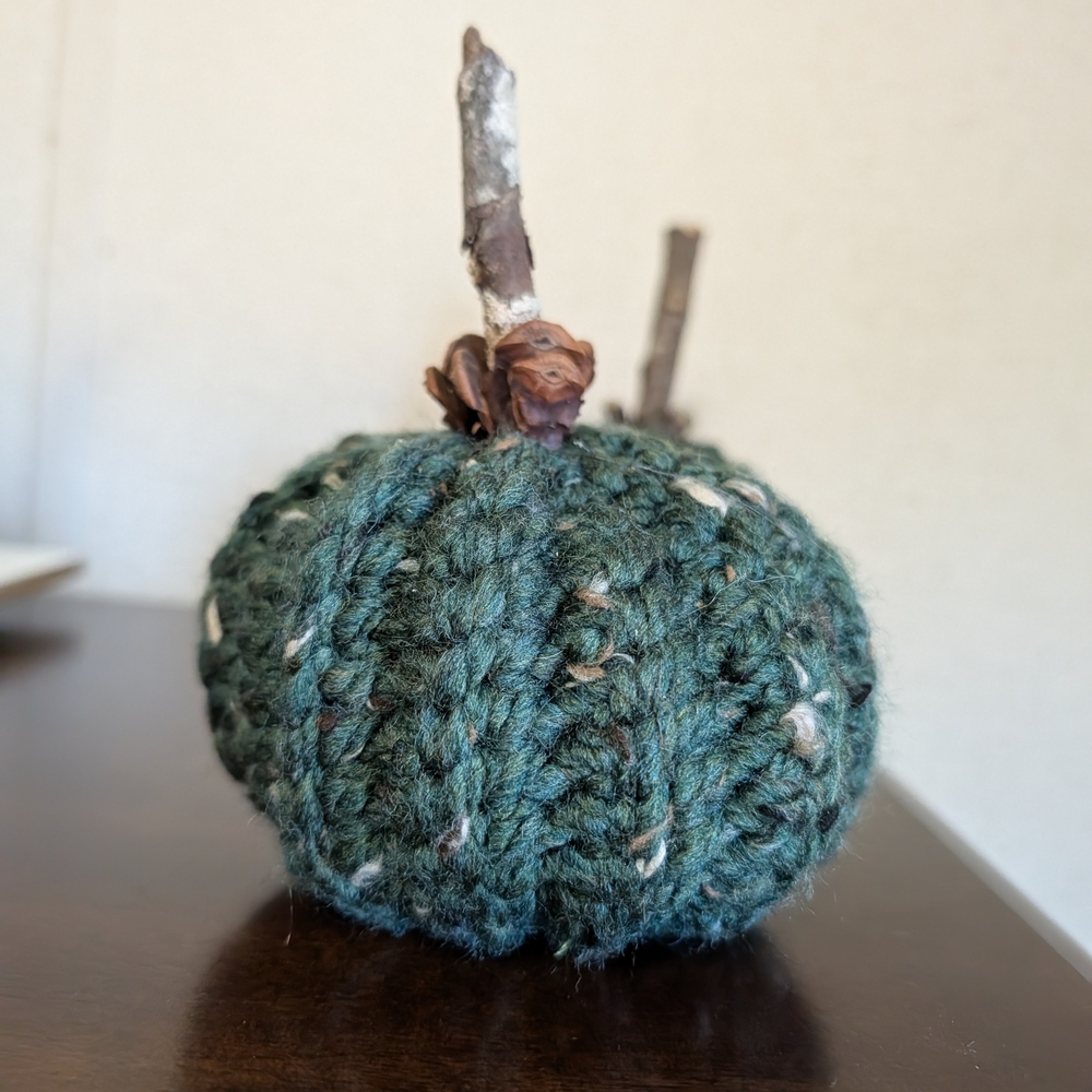 Handcrafted Green Crochet Pumpkin Decor